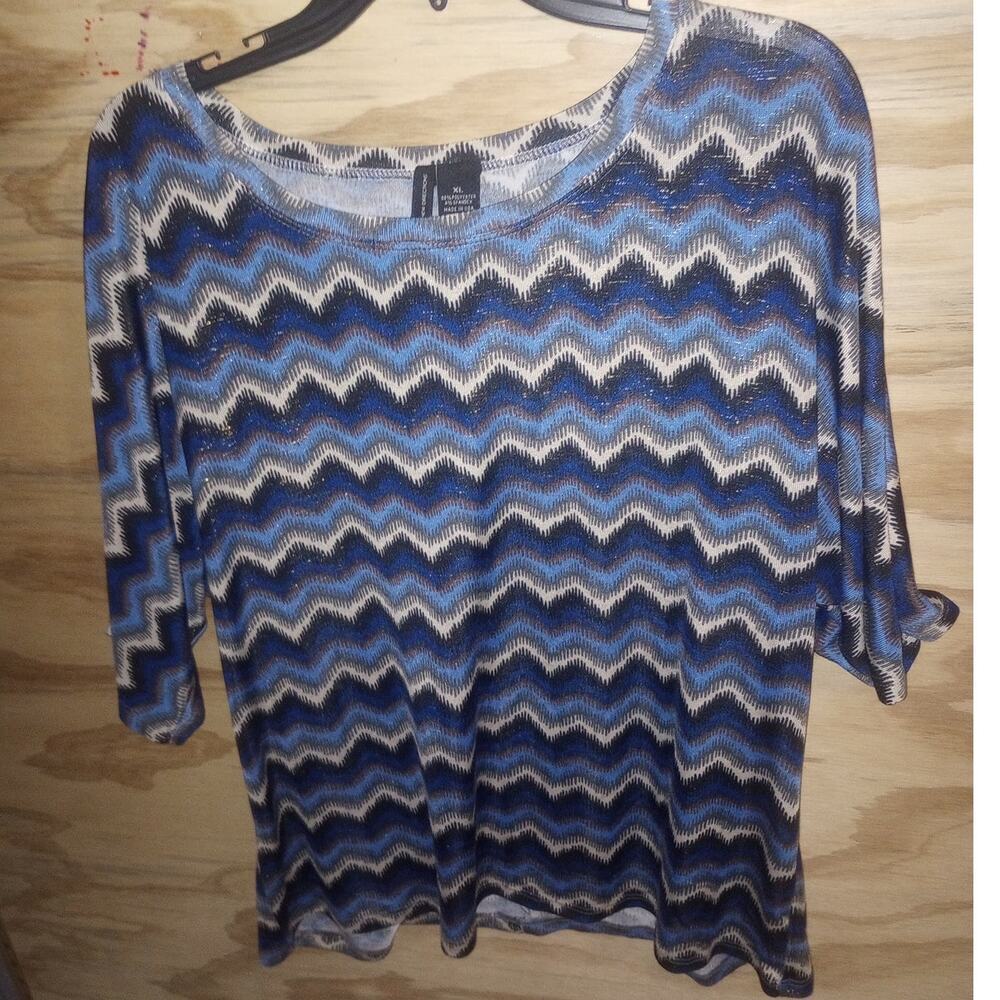 Women's New Directions Top Shirt Chevron Business XL Knit Workwear